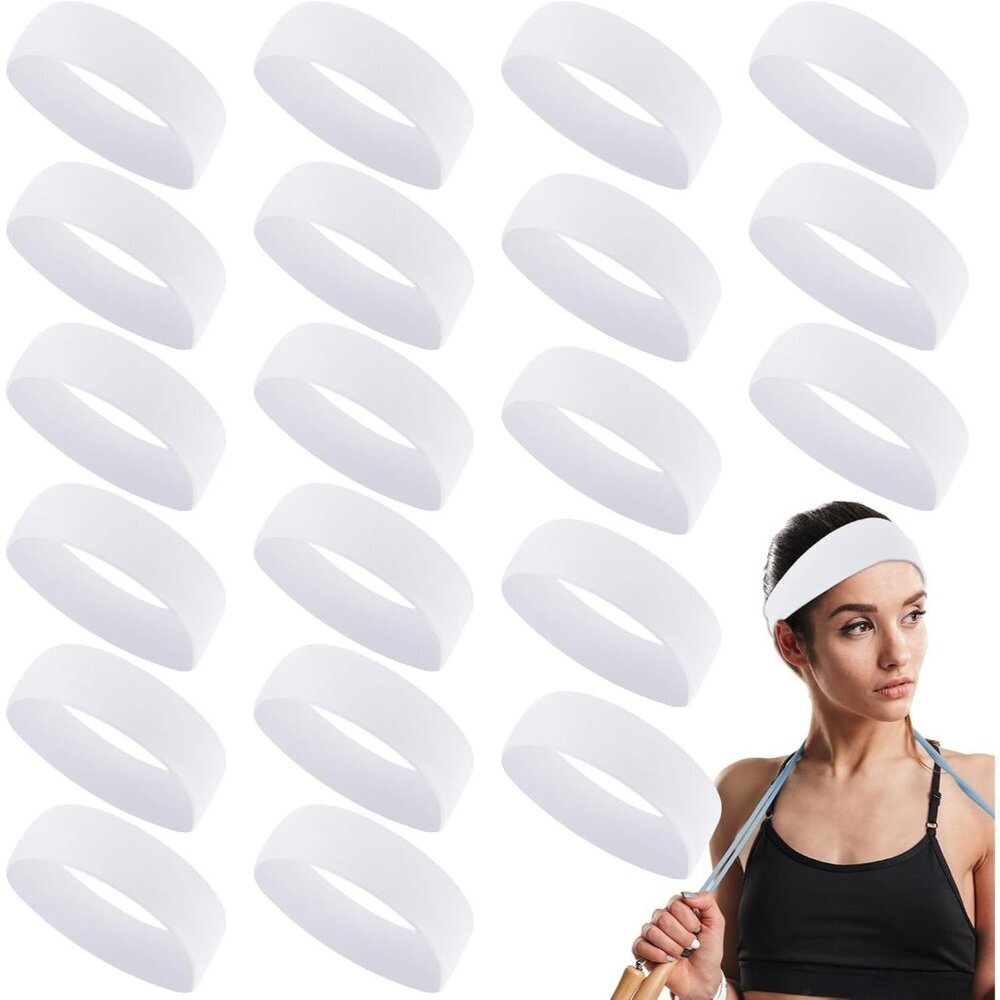 20 Pcs Sport Stretchy Headbands for Girls Women Non Slip Soft Fabric Elastic Hea